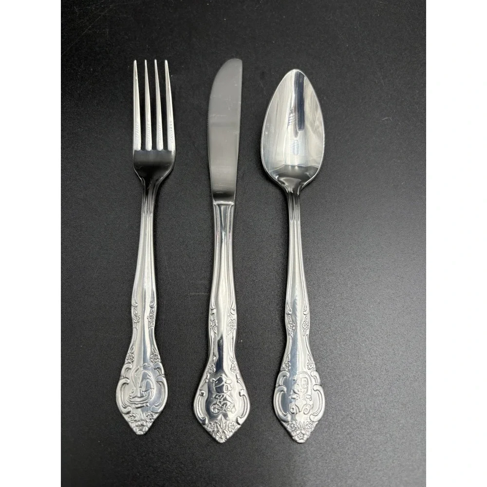 Estia Cascade 3pc Child's Set Stainless Flatware Spoon Knife‎ Fork Teddy Bear